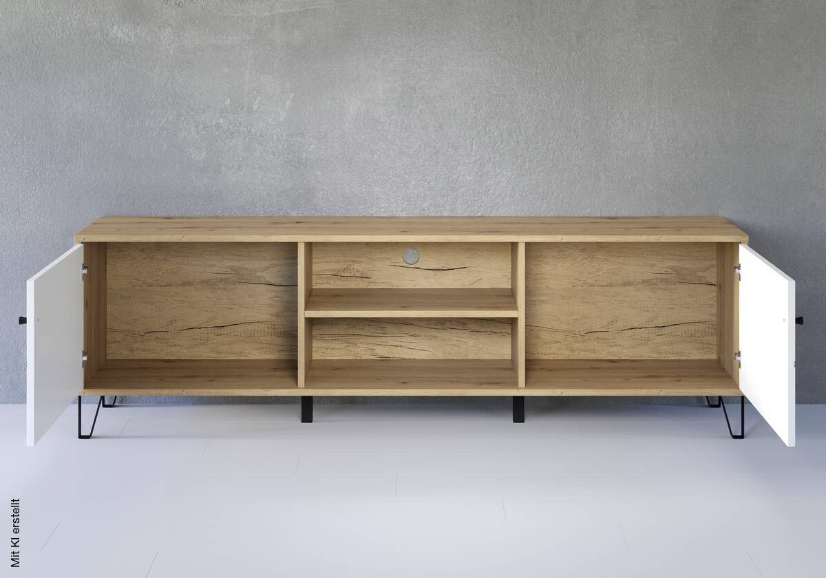 TV-Lowboard Touch Eiche Artisan Nachbildung weiß matt B/H/T: ca. 183x55x40 cm