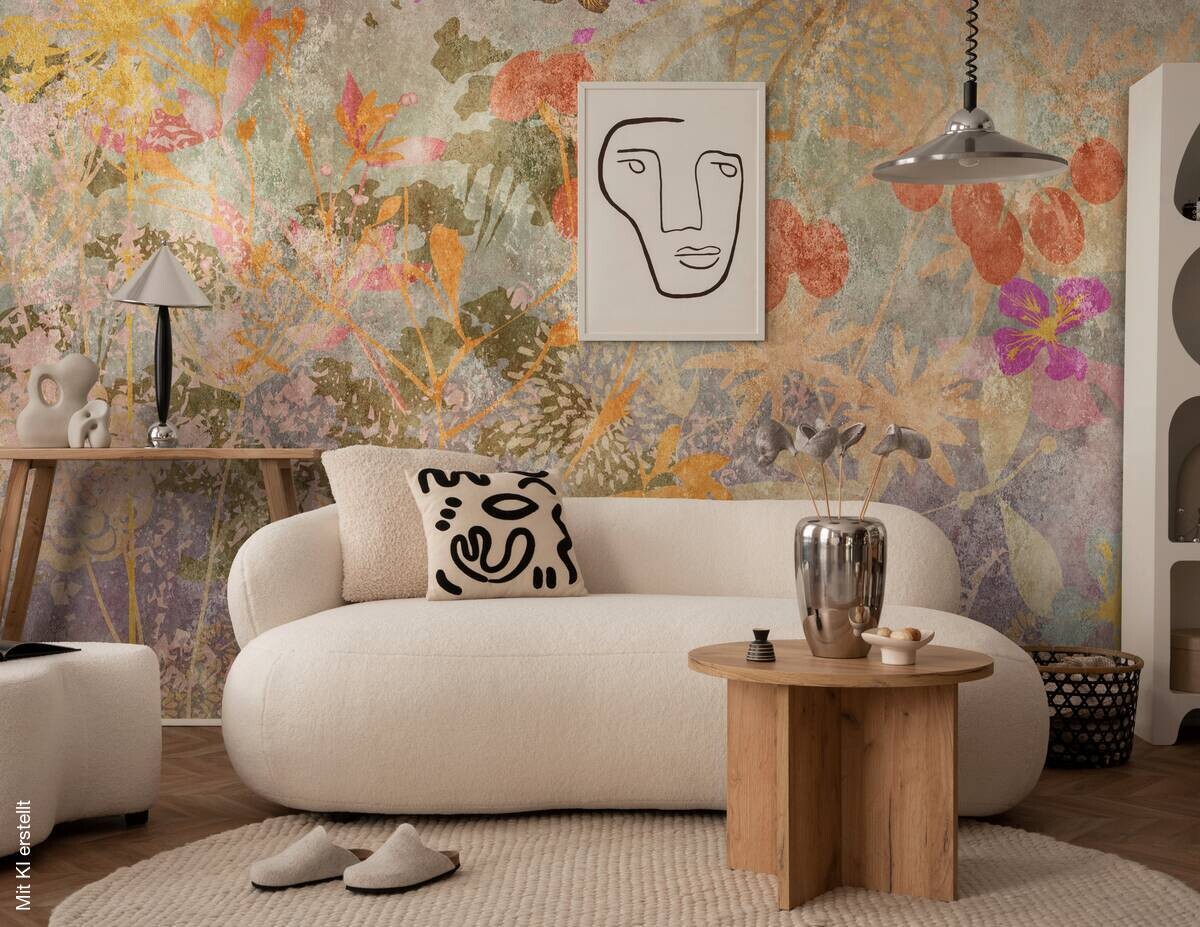 Livingwalls Fototapete Blumen orange lila bunt B/L: ca. 280x371 cm