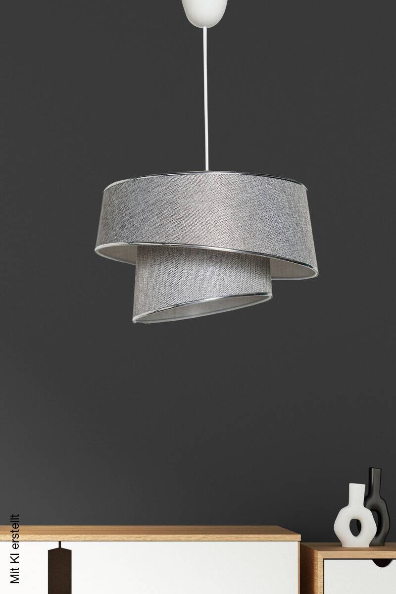 Opviq Pendelleuchte Barette grau silber Stoff Metall B/H/L: ca. 32x70x32 cm E27 1 Brennstellen