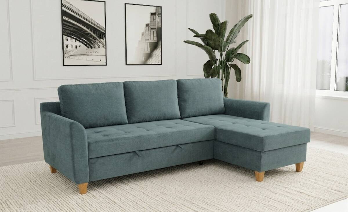 Ecksofa mit Bettfunktion und Bettkasten azur Microfaser B/H/T: ca. 231x86x150 cm