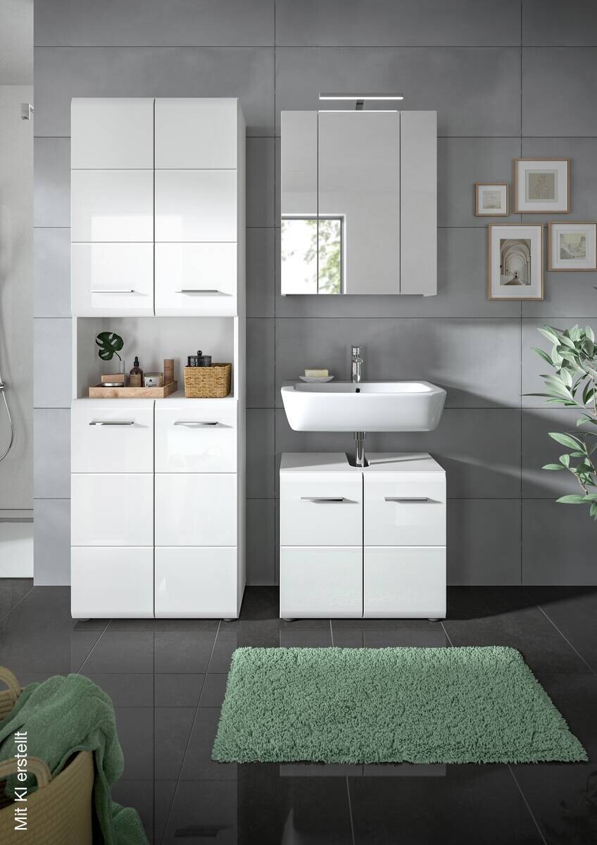 Badezimmer-Set ICE weiß weiß Hochglanz B/H/T: ca. 135x190x32 cm