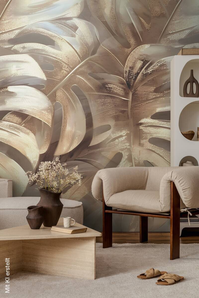 Livingwalls Fototapete Blätter creme beige B/L: ca. 280x159 cm metallic