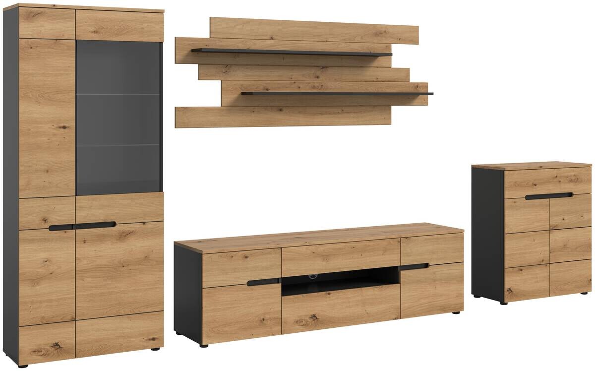 Wohnwand Canu basaltgrau Nachbildung Artisan Oak Nachbildung B/H/T: ca. 375x190x44 cm
