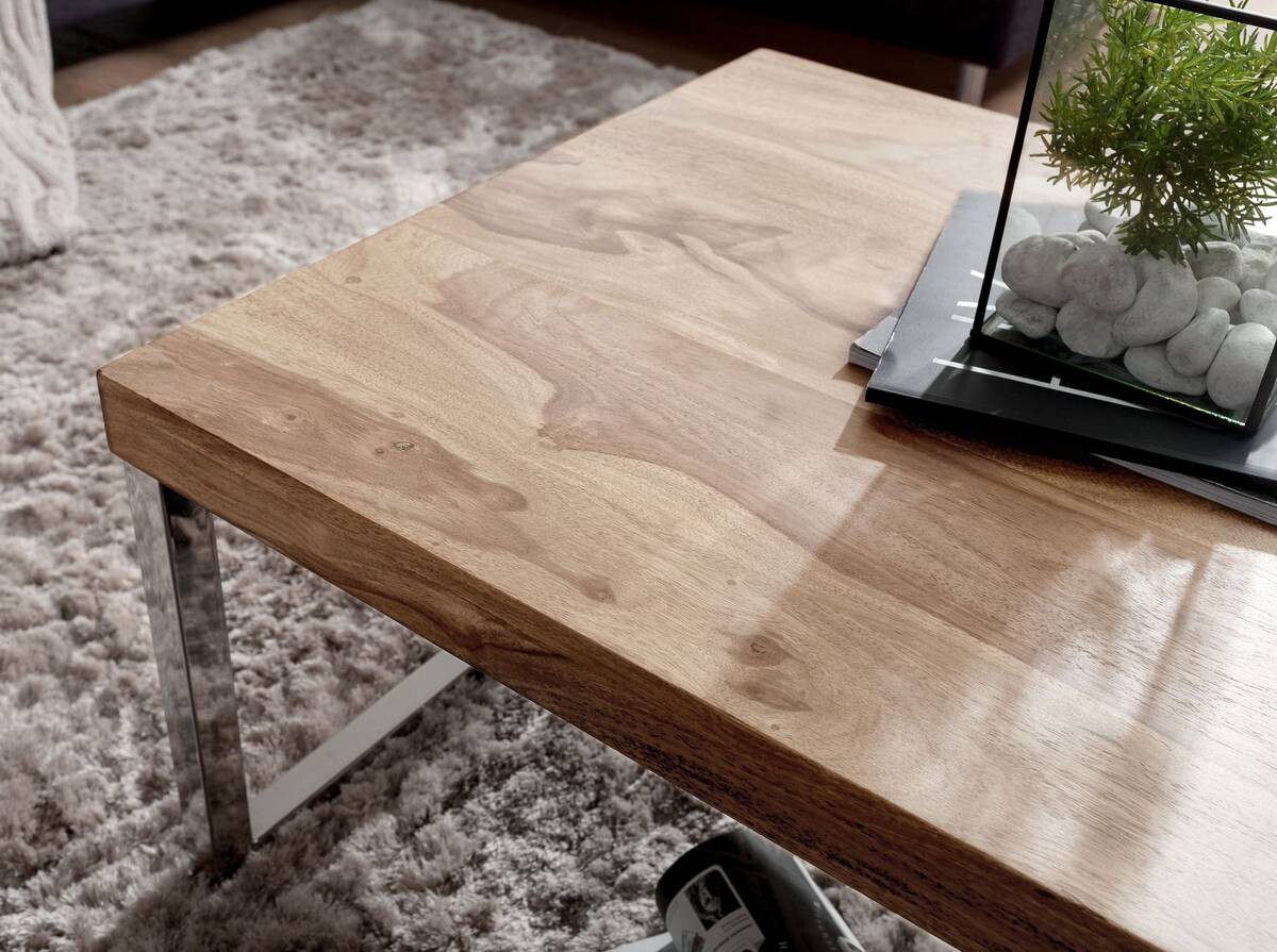 Wohnling Couchtisch natur Chrom Akazie Metall B/H/T: ca. 120x40x60 cm