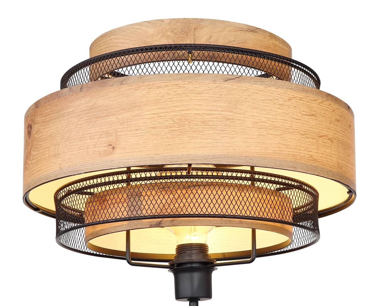 GLOBO Stehleuchte SOENI 15650S schwarz natur Metall MDF H/D: ca. 150x60 cm E27 1 Brennstellen