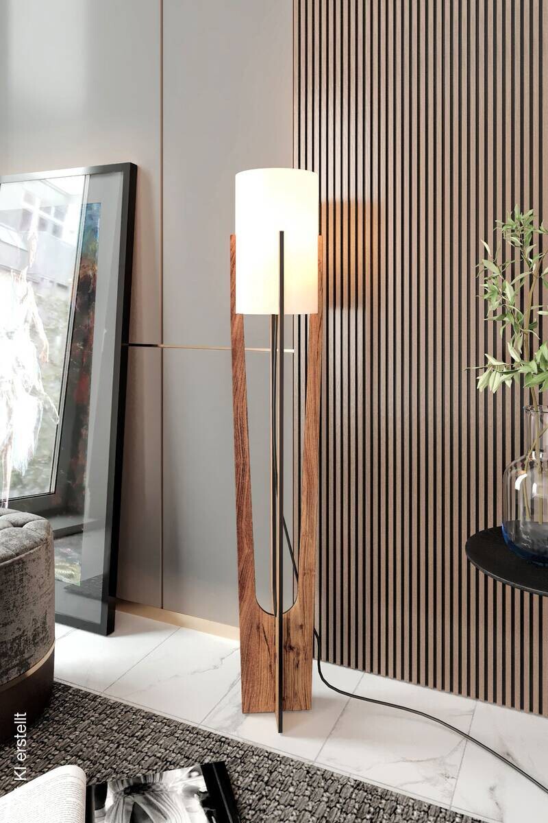 Opviq Stehlampe nussbaum PVC MDF B/H/T/L/D: ca. 17x135x17x17x17 cm E27 1 Brennstellen