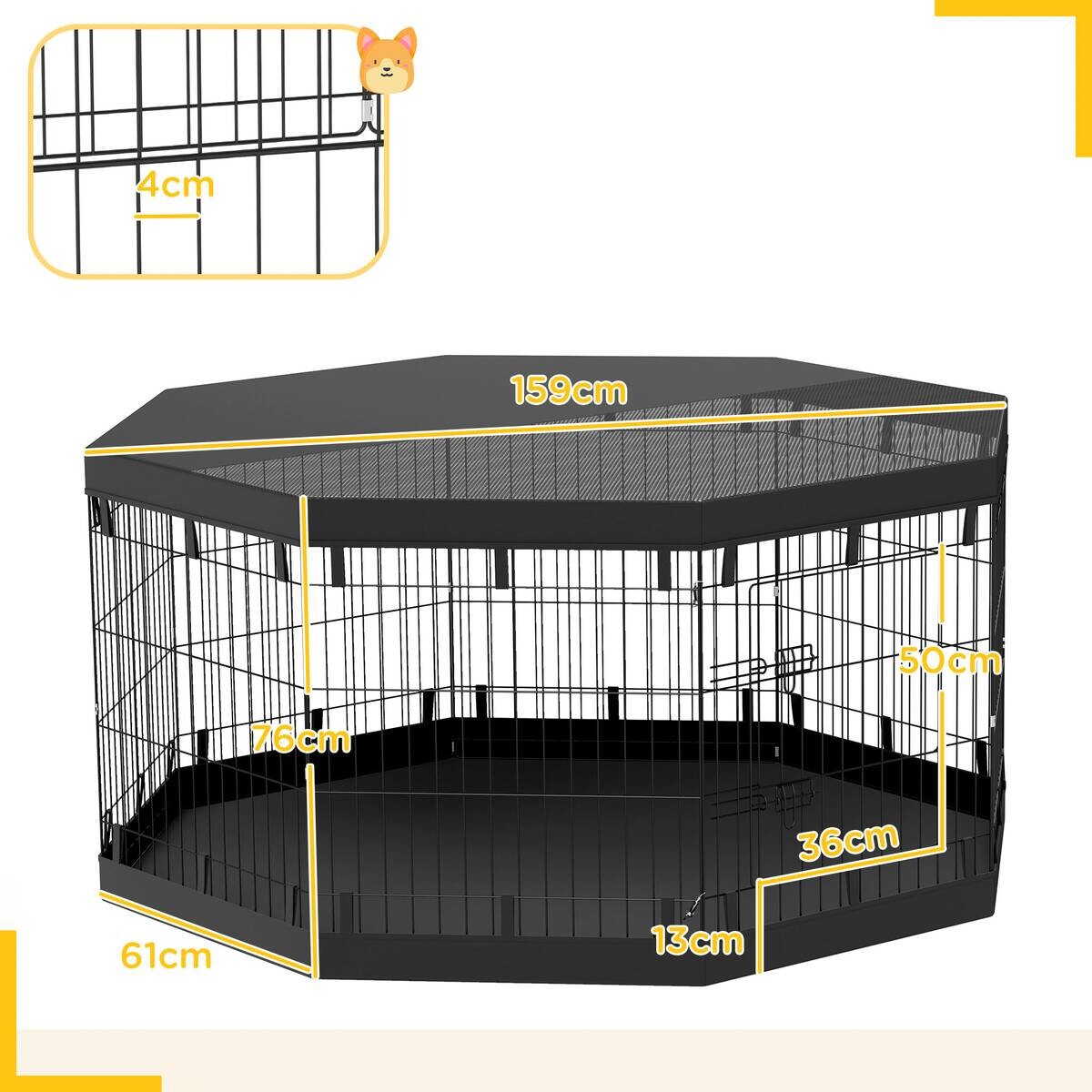 PawHut Welpenauslauf schwarz Stahl B/H/L: ca. 159x76x159 cm