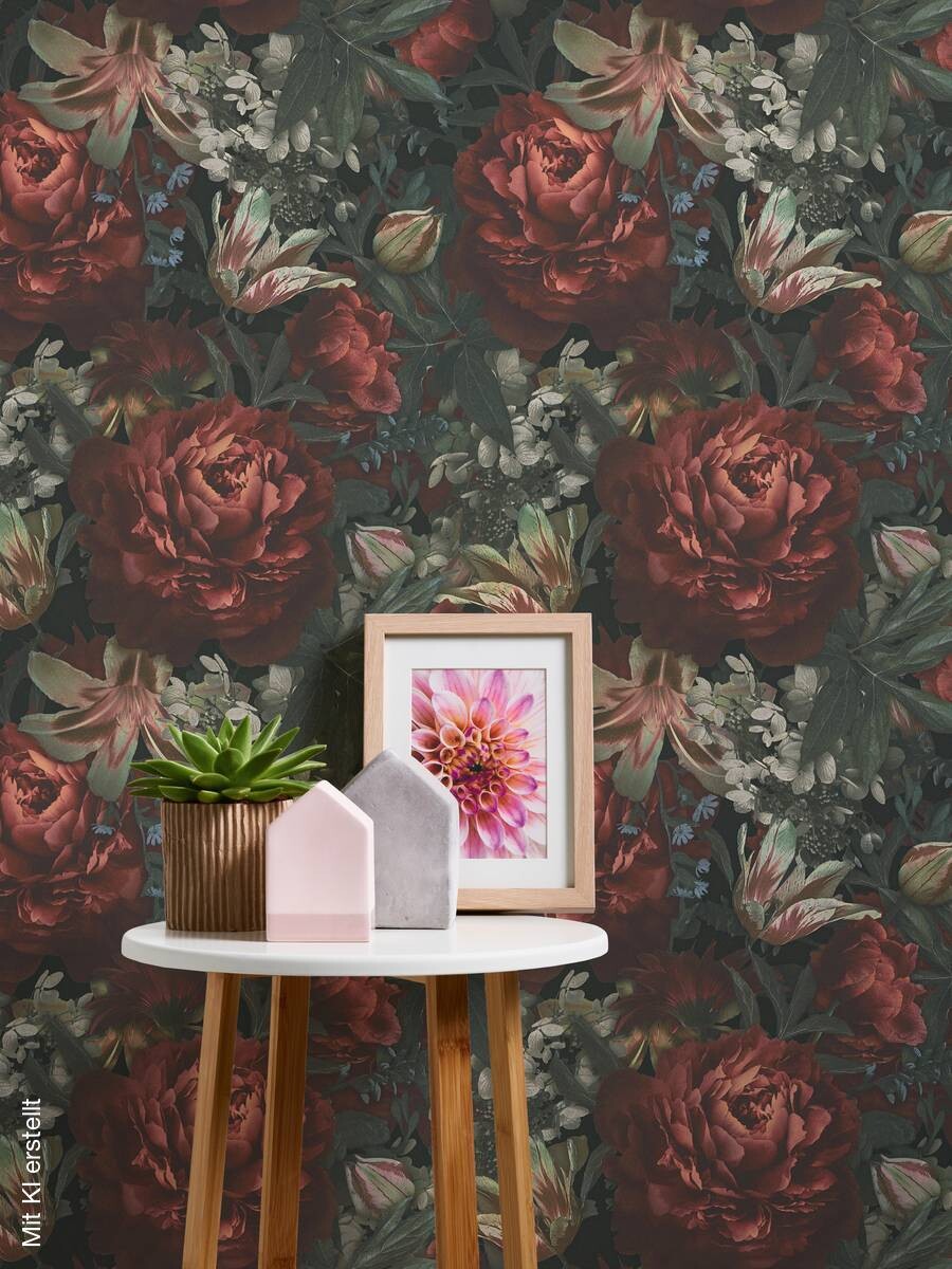 Vliestapete Floral schwarz bunt B/L: ca. 53x1005 cm