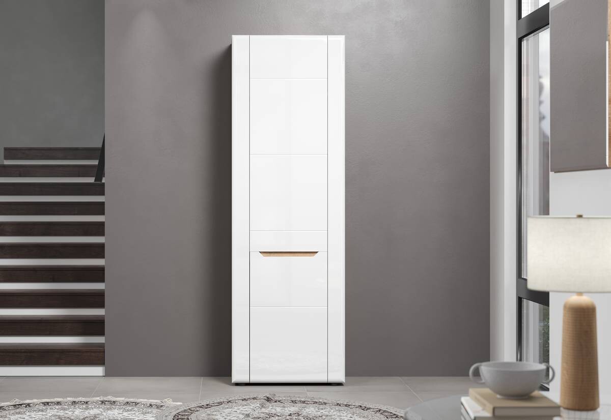 Garderobenschrank Marlon Eiche Evoke Coast Nachbildung weiß Hochglanz B/H/T: ca. 65x200x38 cm