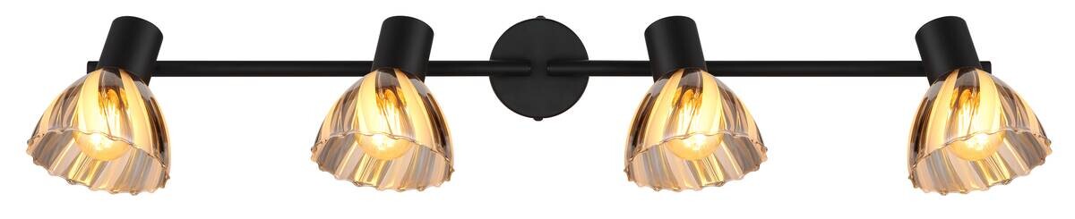 GLOBO Strahler mattschwarz Satiniert Rauch Metall Glas B/H/T: ca. 70x19x35 cm E14 4 Brennstellen