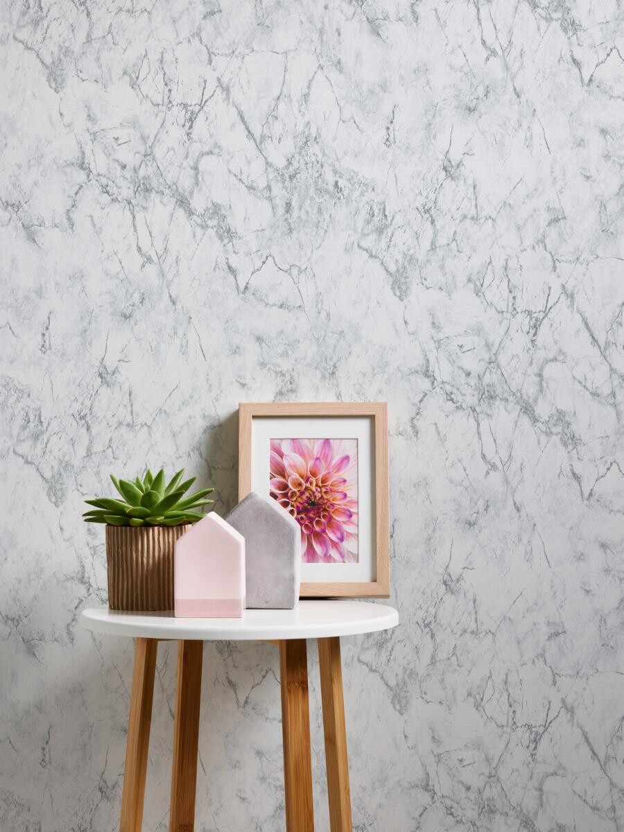 Vliestapete Marmor weiß grau B/L: ca. 53x1005 cm