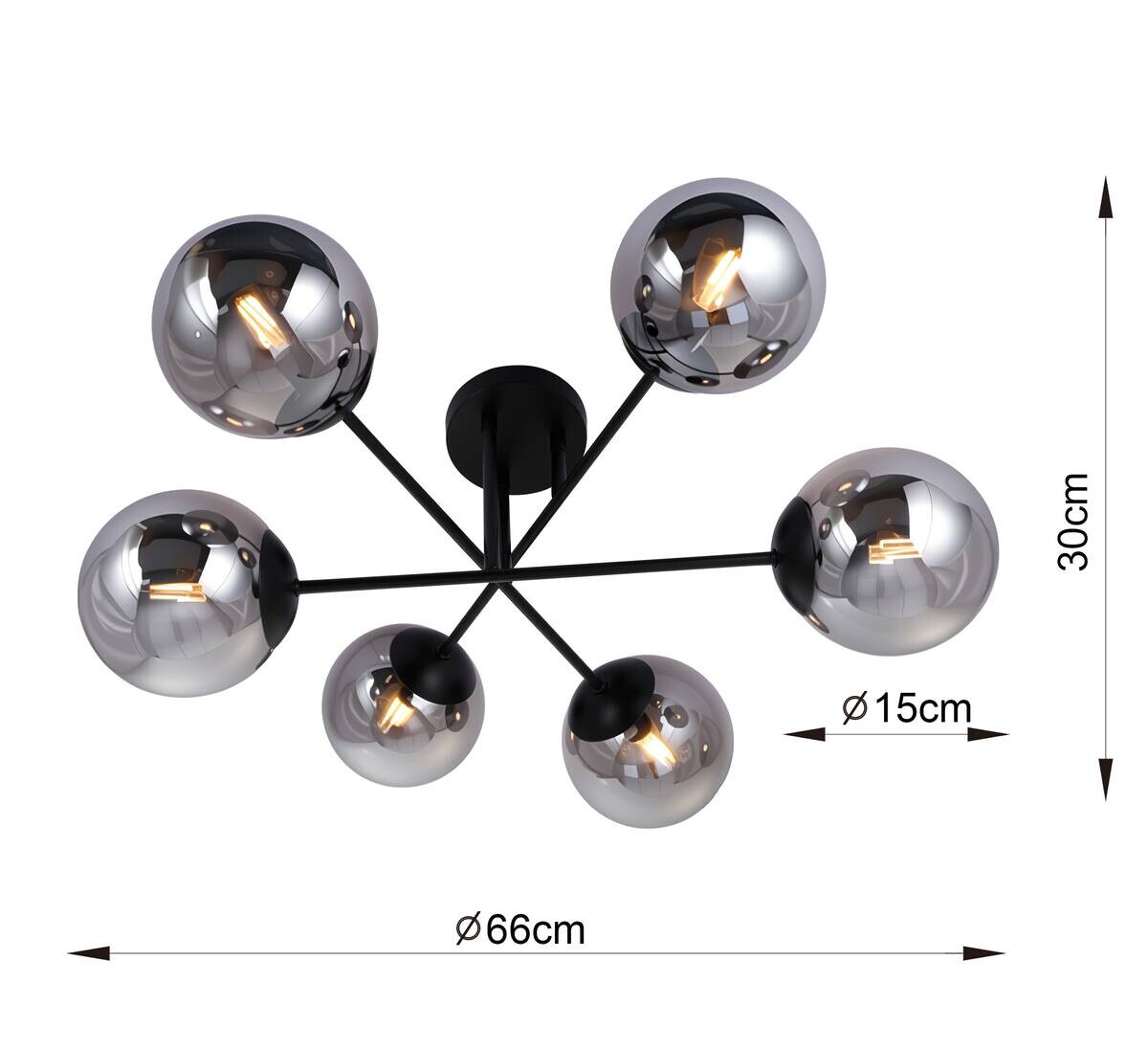 POCOline Deckenleuchte Space schwarz Rauchglas B/H/T: ca. 66x30x66 cm E14 6 Brennstellen