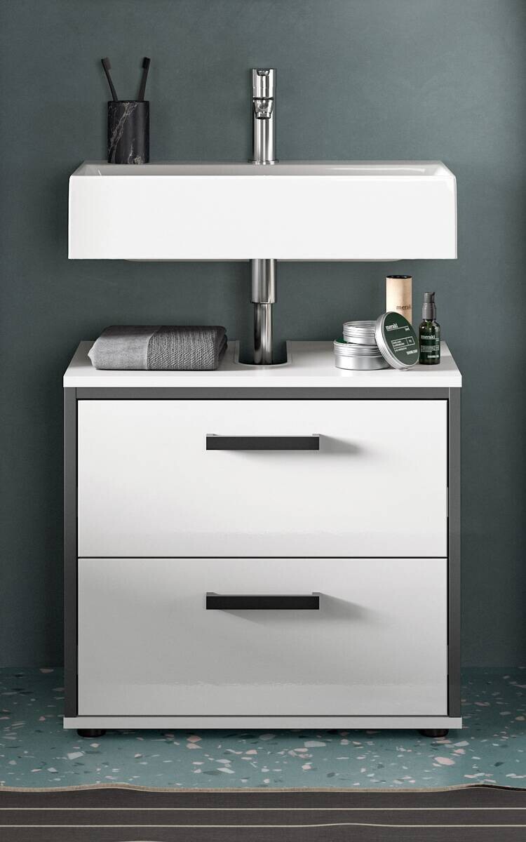 Waschbeckenunterschrank KOJAK weiß weiß Hochglanz anthrazit B/H/T: ca. 60x55x37 cm