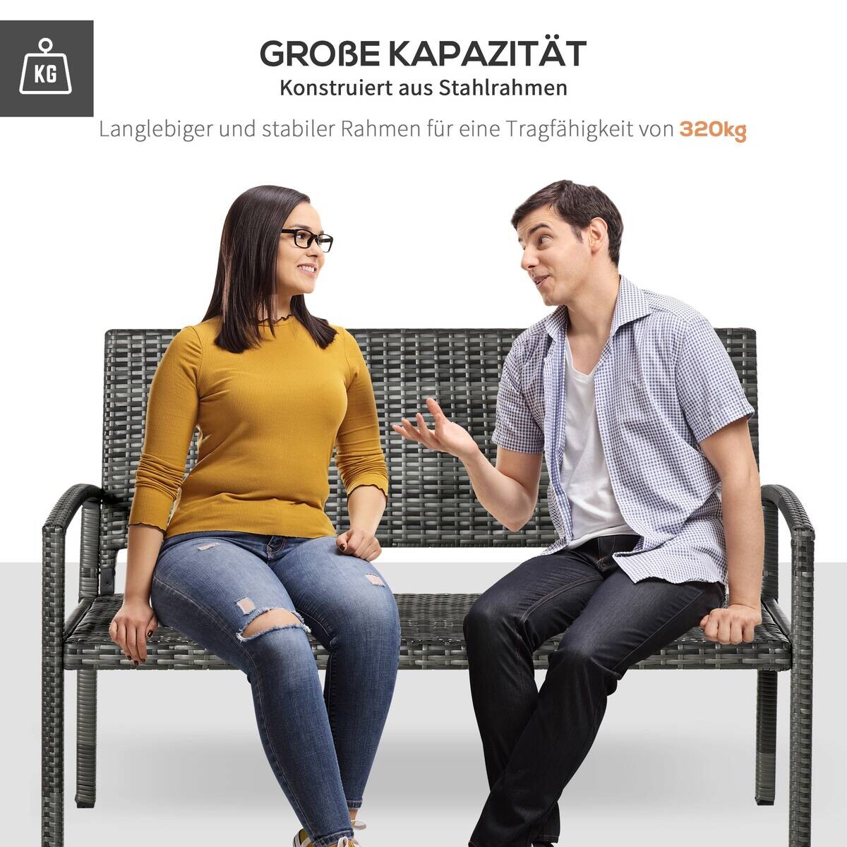 Outsunny Gartenbank grau Polyrattan B/H/L: ca. 60x122x85 cm