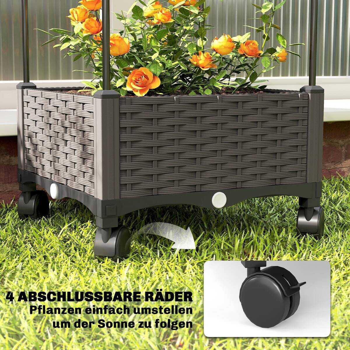 Outsunny Hochbeet mit Spalier schwarz Kunststoff B/H/T/L: ca. 40x185x40x40 cm