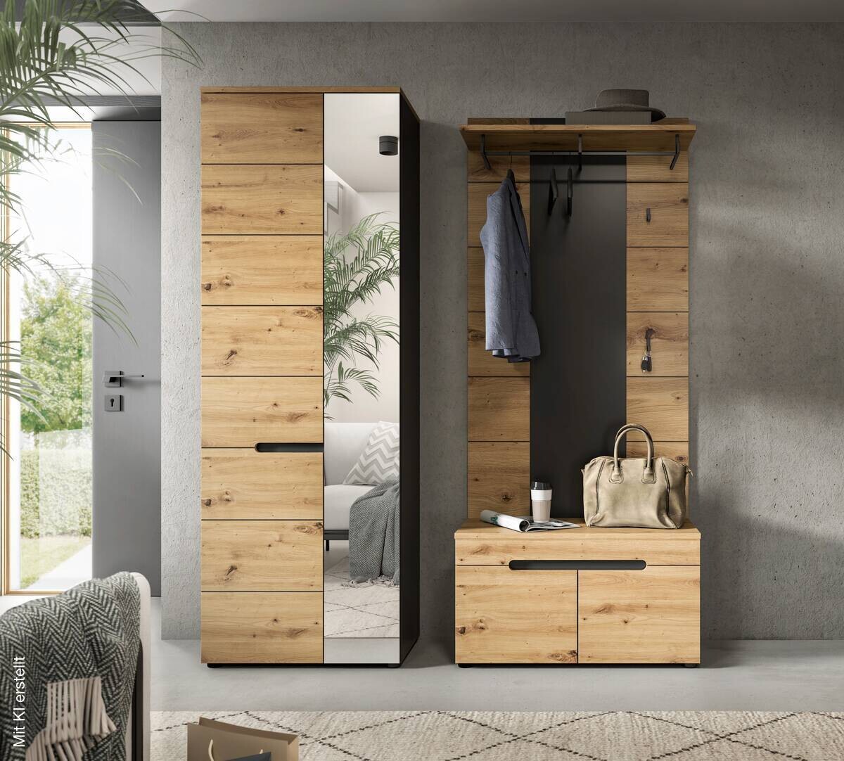 Garderobe Canu basaltgrau Nachbildung Artisan Nachbildung B/H/T: ca. 160x190x37 cm