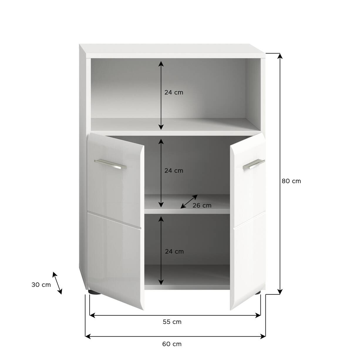 Badkommode ICE weiß weiß Hochglanz B/H/T: ca. 60x80x30 cm