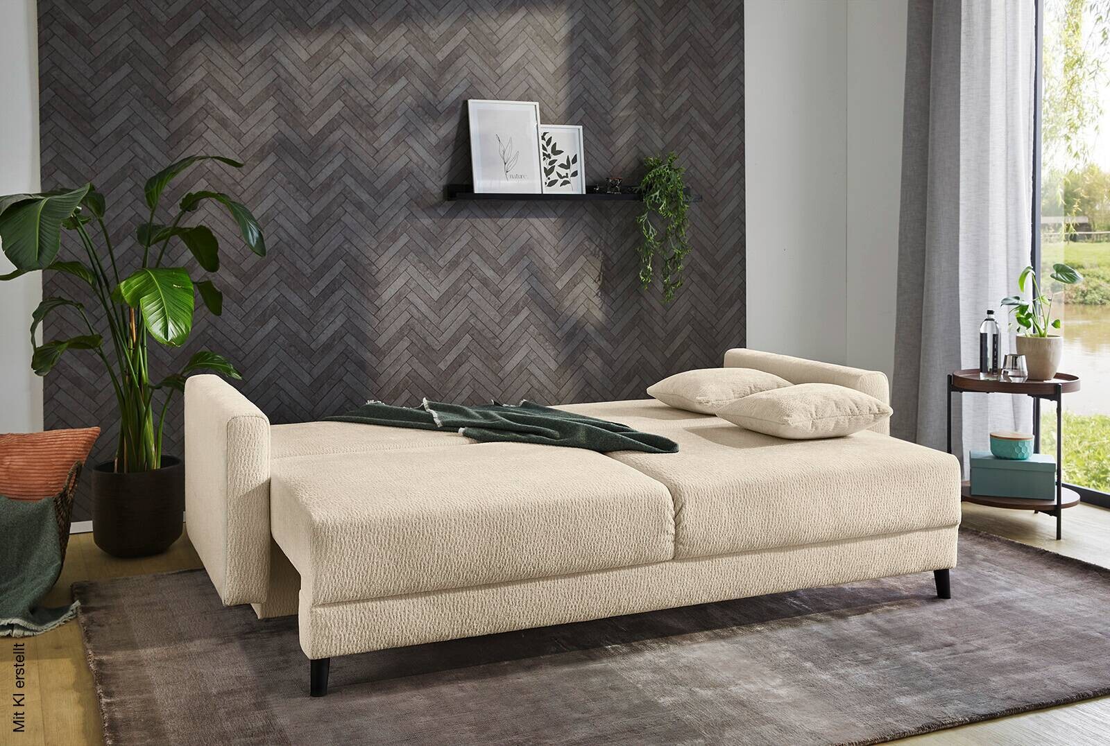Schlafsofa beige Polyester B/H/T: ca. 217x86x94 cm