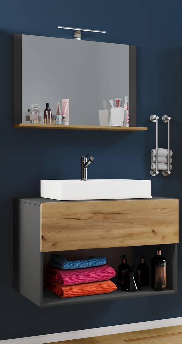 Waschplatz 3tlg-Lendas Eiche Honig Nachbildung anthrazit B/H/T: ca. 80x107x52 cm