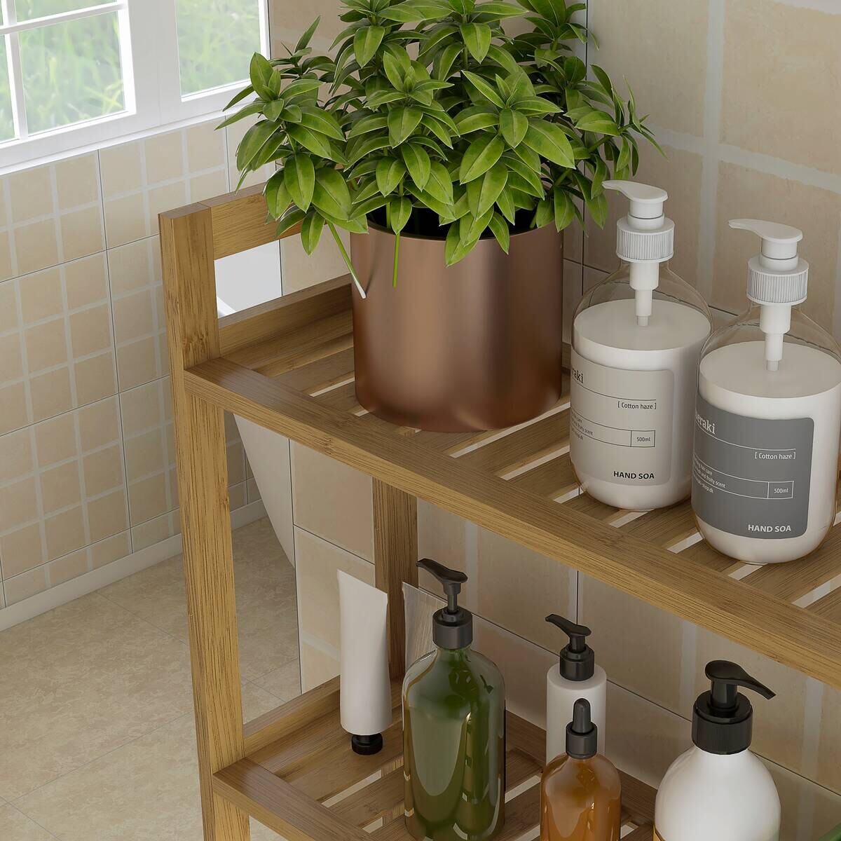 Badregal natur Bambus B/H/L: ca. 20x68x165 cm