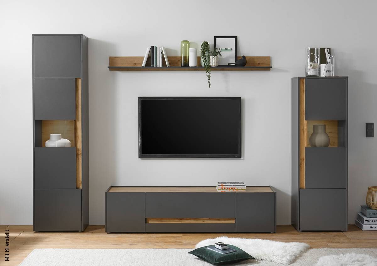 Wandboard City Eiche Wotan Nachbildung anthrazit B/H/T: ca. 170x15x20 cm