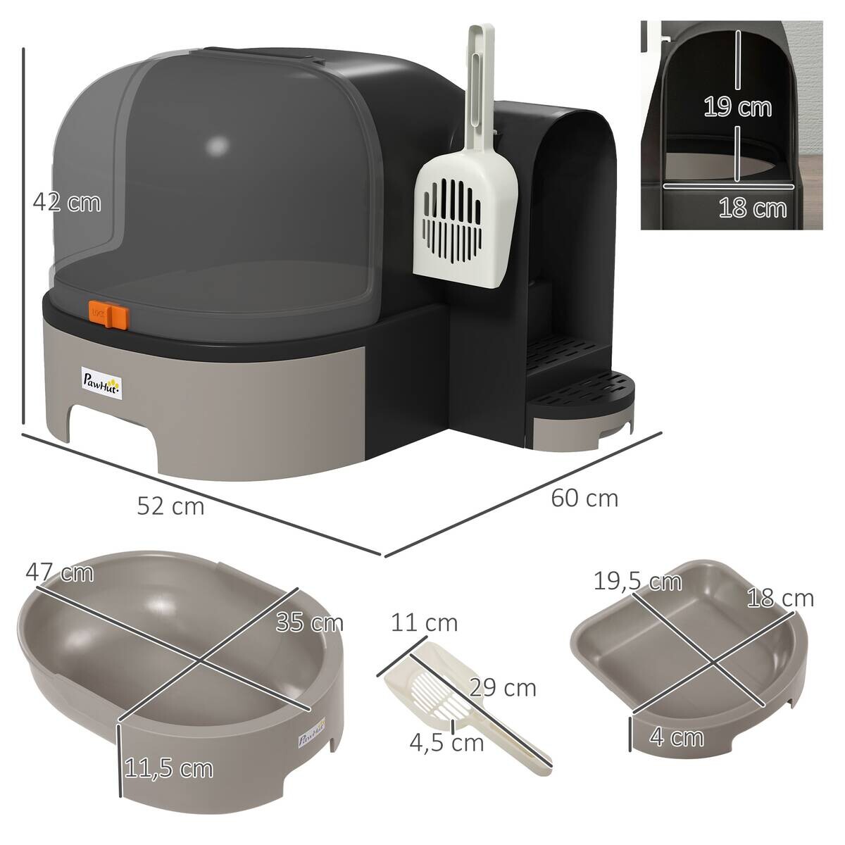 PawHut Katzen-Zubehör dunkelgrau Kunststoff B/H/L: ca. 60x52x42 cm