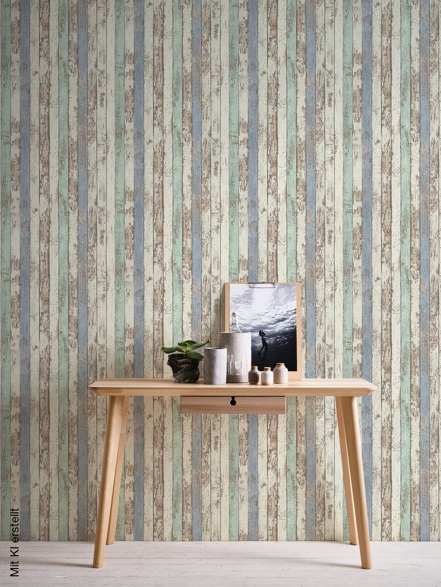 A.S.Creation Vliestapete Elements Holzoptik blau B/L: ca. 53x1005 cm