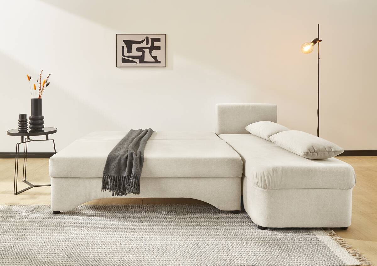 Ecksofa mit Bettfunktion und Bettkasten creme Microfaser B/H/T: ca. 191x70x142 cm