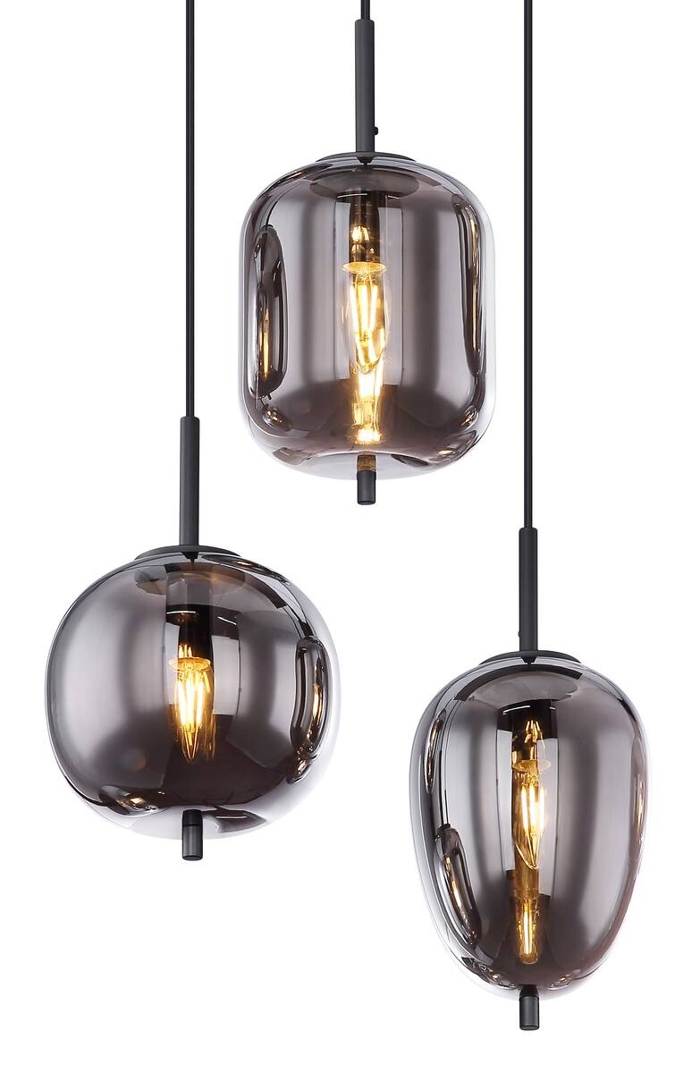 GLOBO Pendelleuchte Blacky schwarz Rauch Metall Rauchglas B/H/L: ca. 34x120x80 cm E14 6 Brennstellen