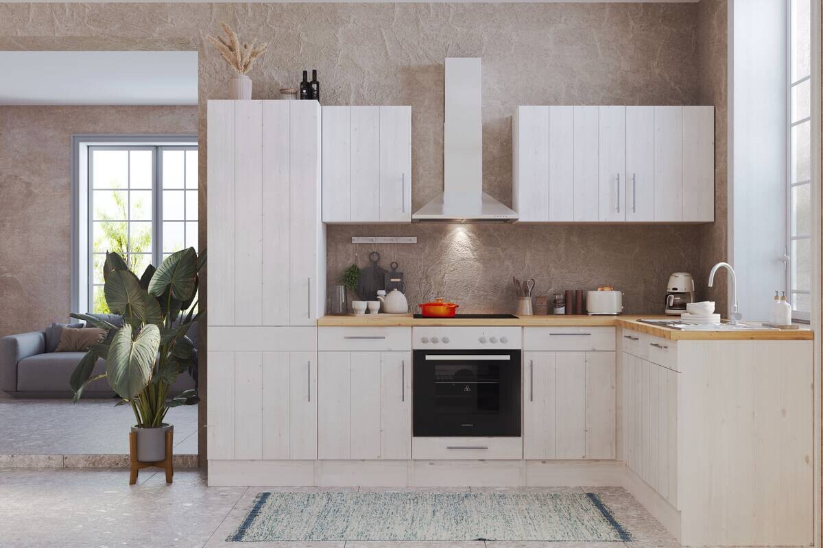 Respekta Winkelküche BERPL280LHWC weiß Lärche Nachbildung B/H/T: ca. 280x211x172 cm