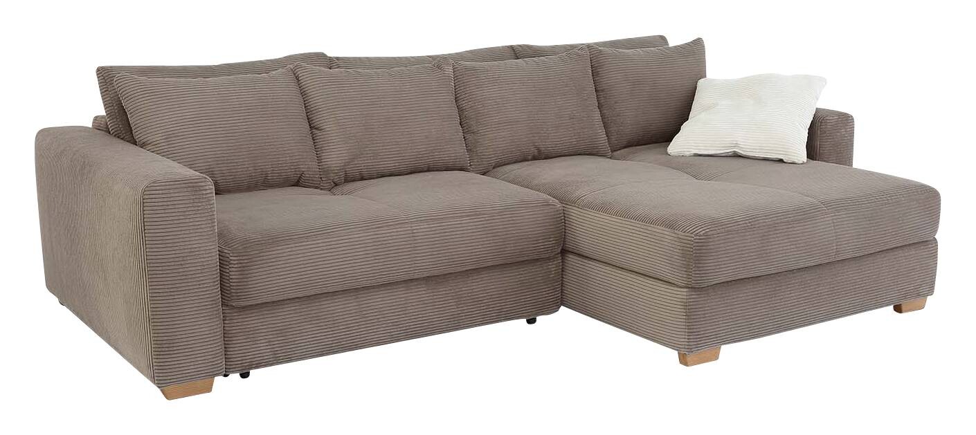 Ecksofa mit Bettfunktion und Bettkasten taupe Velourstoff B/H/T: ca. 288x86x186 cm