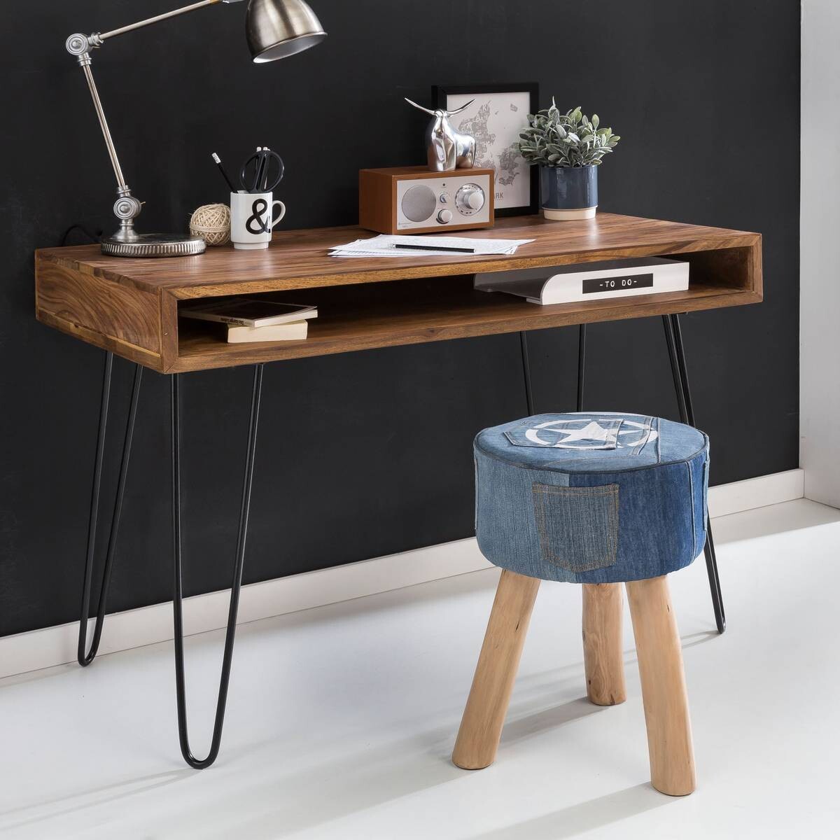 Schreibtisch natur schwarz matt B/H/T: ca. 110x76x60 cm