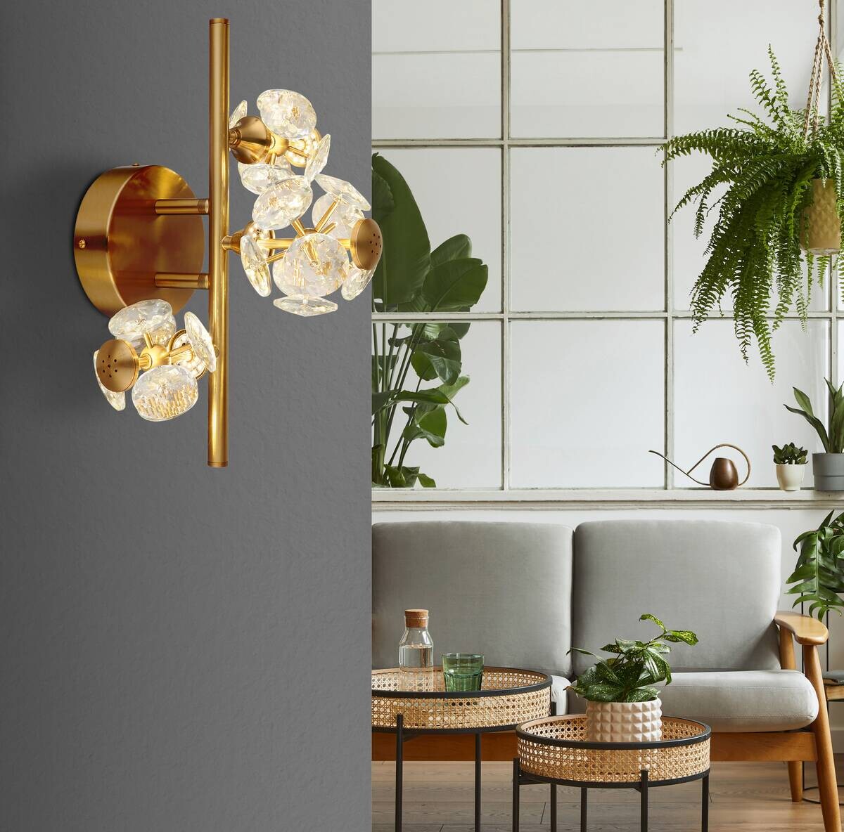 GLOBO Wandleuchte gold klar Metall B/H/T/L: ca. 33x27x41x41 cm 1 Brennstellen