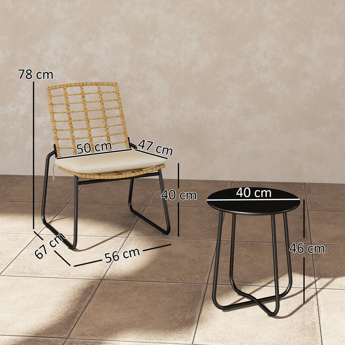 Outsunny Balkonmöbel Set beige Stahl B/H/L: ca. 56x78x67 cm