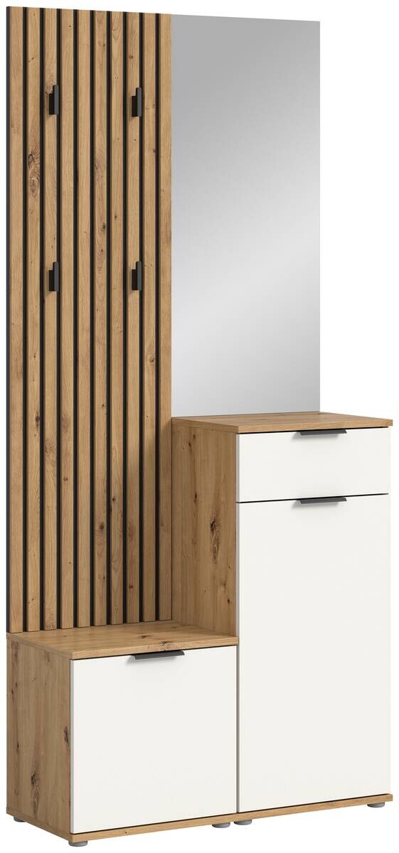 Garderobe Simple Eiche Artisan Nachbildung weiß B/H/T: ca. 88x195x35 cm
