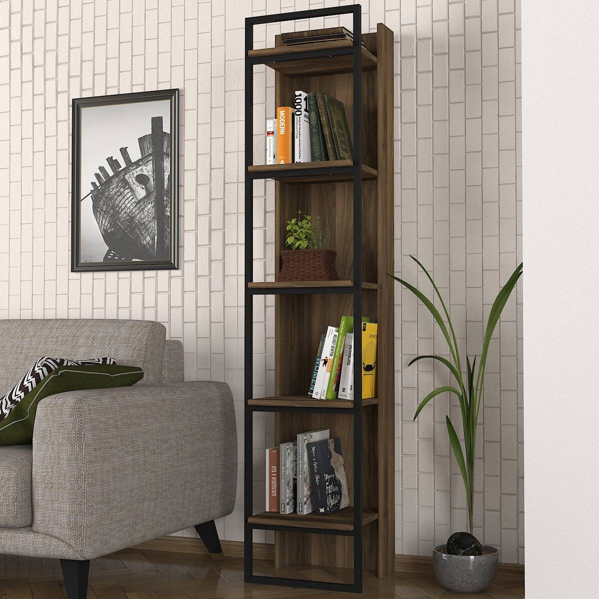 Regal Kelvin walnuss Nachbildung B/H/T: ca. 64x180x35 cm