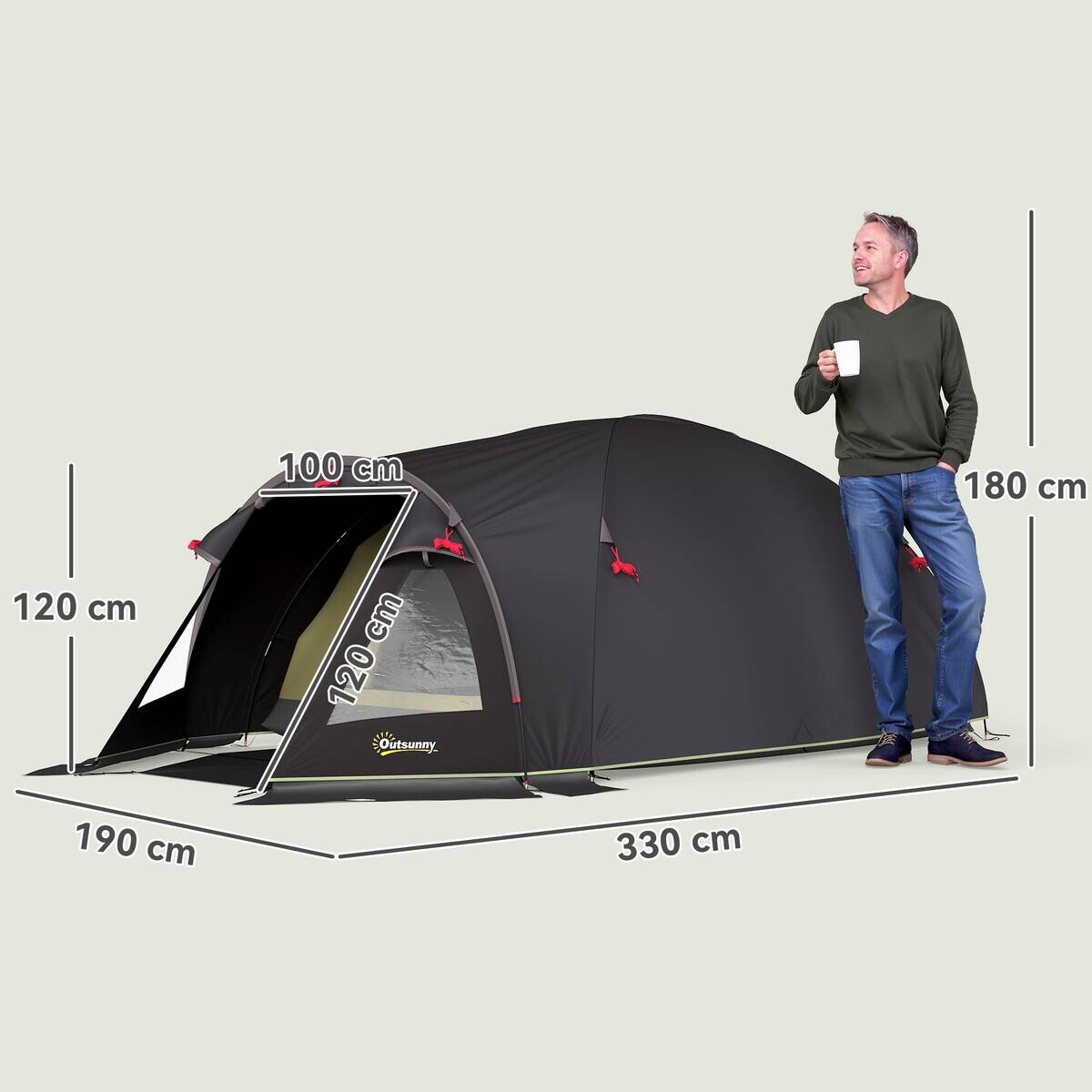Outsunny Tunnelzelt schwarz Polyester B/H/L: ca. 190x120x330 cm