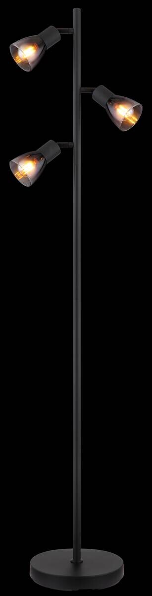 GLOBO Stehlampe klar Rauch schwarz Metall PVC Glas B/H/L: ca. 22x161x30 cm E14 3 Brennstellen