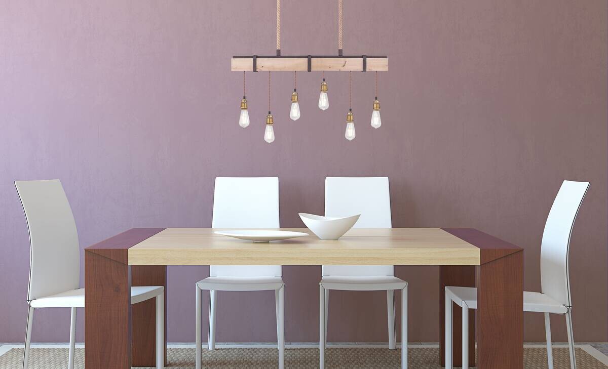 GLOBO Pendelleuchte Mucha rostfarbig Echtholz Metall B/H: ca. 100x167 cm E27 6 Brennstellen