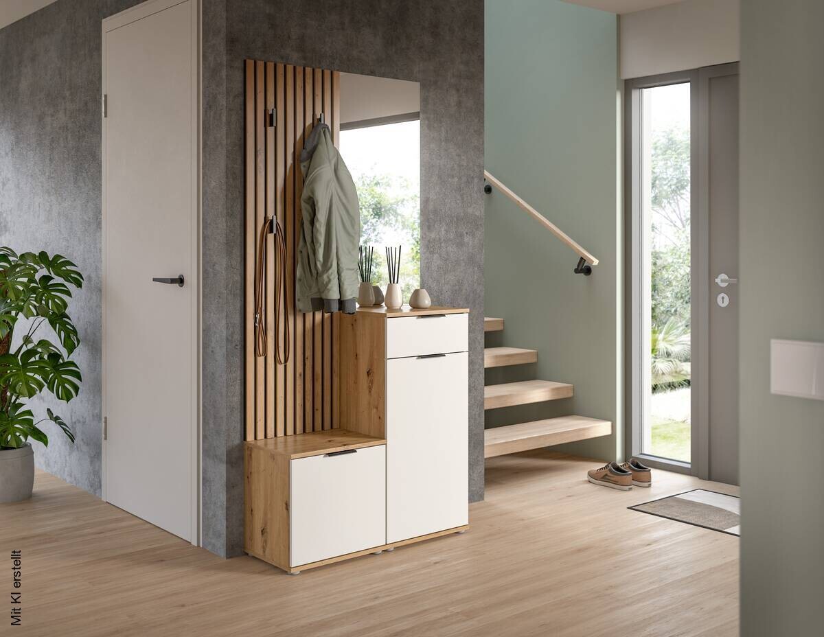 Garderobe Simple Eiche Artisan Nachbildung weiß B/H/T: ca. 88x195x35 cm
