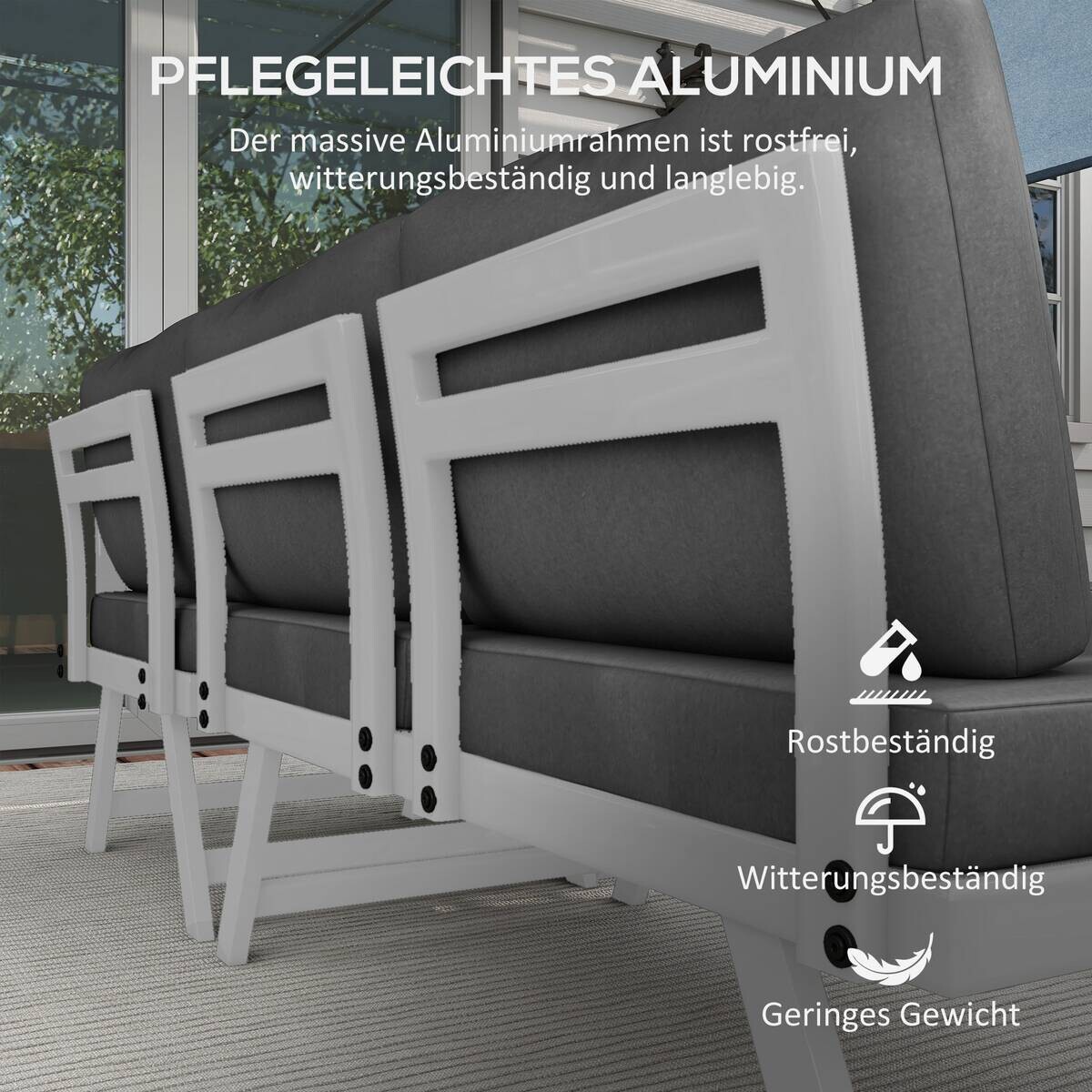 Outsunny Sitzgruppe grau Edelstahl B/H/L: ca. 61x115x65 cm