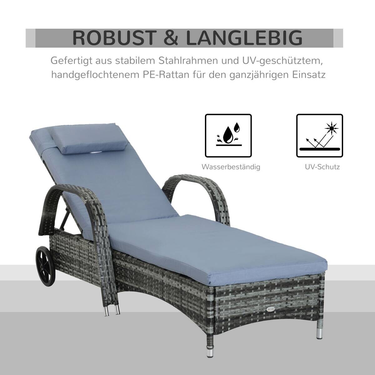 Outsunny Sonnenliege blau Edelstahl B/H/L: ca. 73x200x103 cm