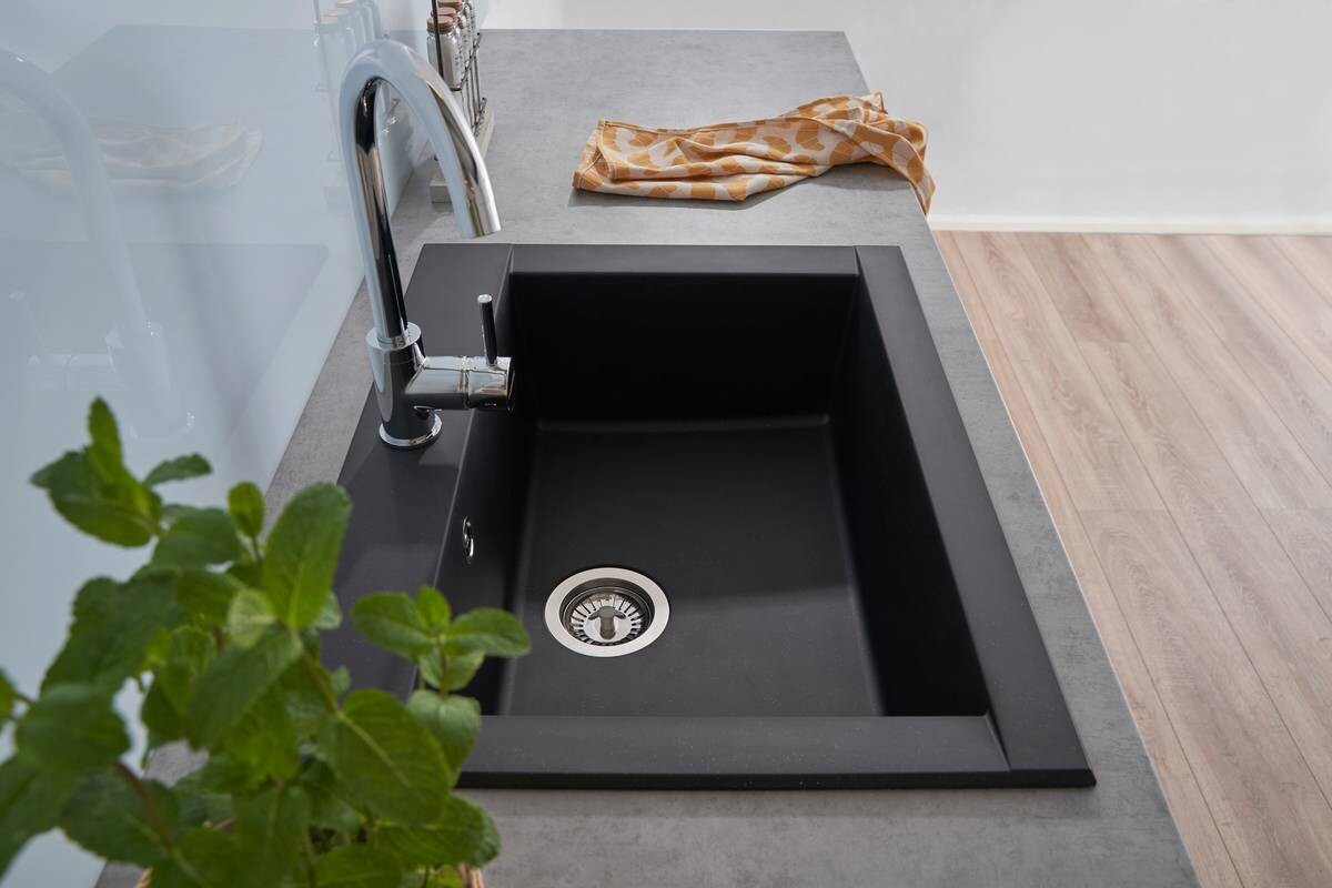 Respekta Einbauspüle Ohio 66 x 50 S schwarz Mineralite B/H/T: ca. 66x21x50 cm
