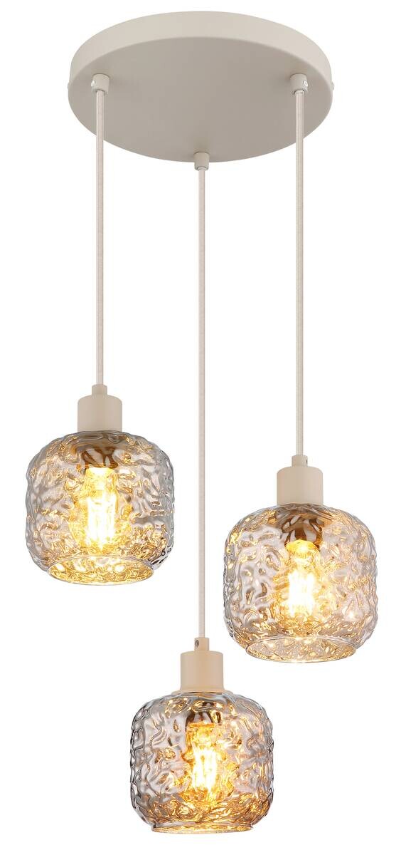 GLOBO Hängeleuchte Rauch beige Metall Glas B/H/L: ca. 34x24x34 cm E27 3 Brennstellen
