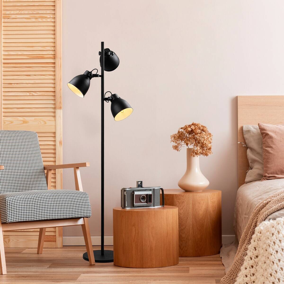 Opviq Stehleuchte schwarz Metall B/H/T/L/D: ca. 37x162x37x37x37 cm E14 3 Brennstellen