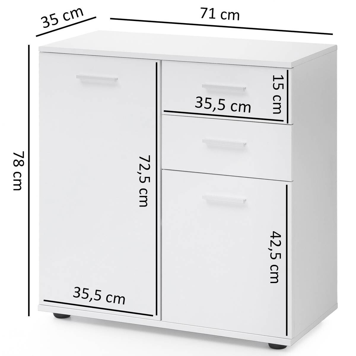 Sideboard weiß B/H/T: ca. 71x78x35,5 cm