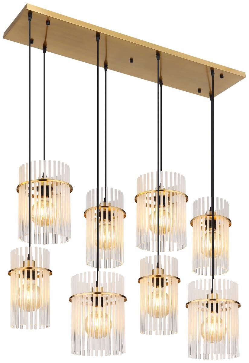 GLOBO Hängeleuchte klar Opal gold Metall Glas B/H/L: ca. 38x125x110 cm E27 8 Brennstellen
