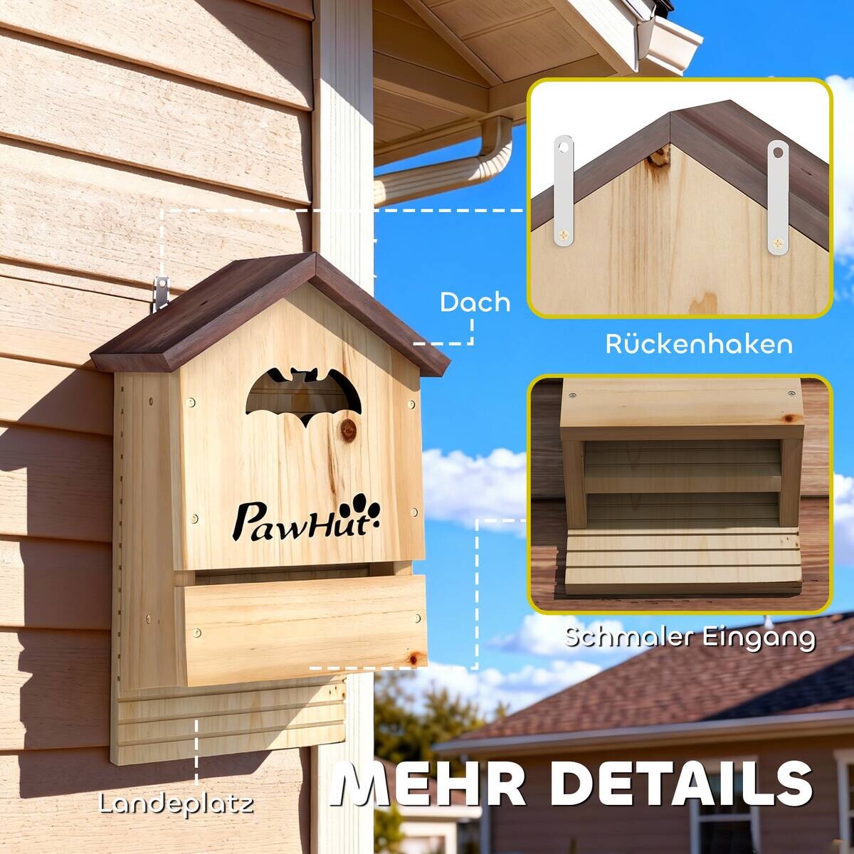 PawHut Fledermauskasten B/H/T/L: ca. 11,5x34x11,5x21,5 cm