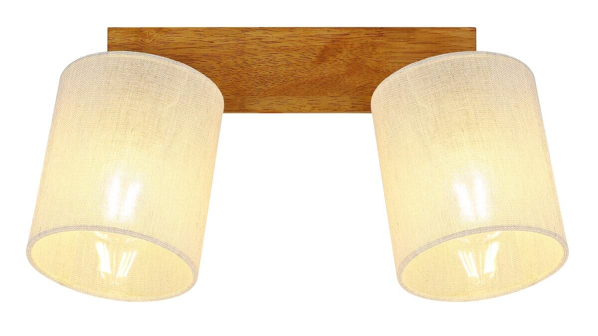 GLOBO Spot JULE braun Leinen Holz B/H/T: ca. 13x24x3,5 cm E27 2 Brennstellen
