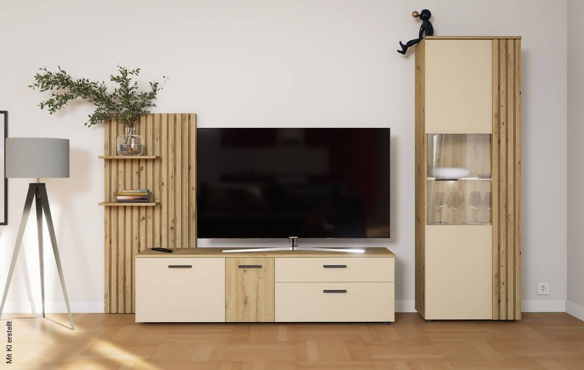 Wohnwand Gatwick Eiche Artisan Nachbildung creme B/H/T: ca. 250x180x38 cm